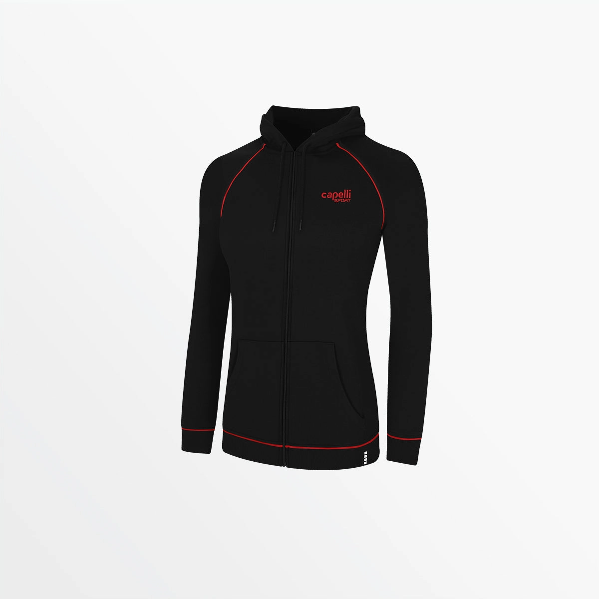 WOMEN'S EMPIRE ZIP HOODIE WITH PIPING Curved Hemline