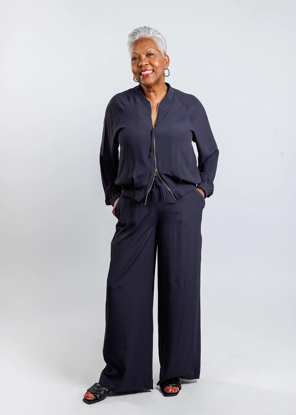 Grinta Crepe Jacket - Navy Foldable Collar Eco Friendly Construction