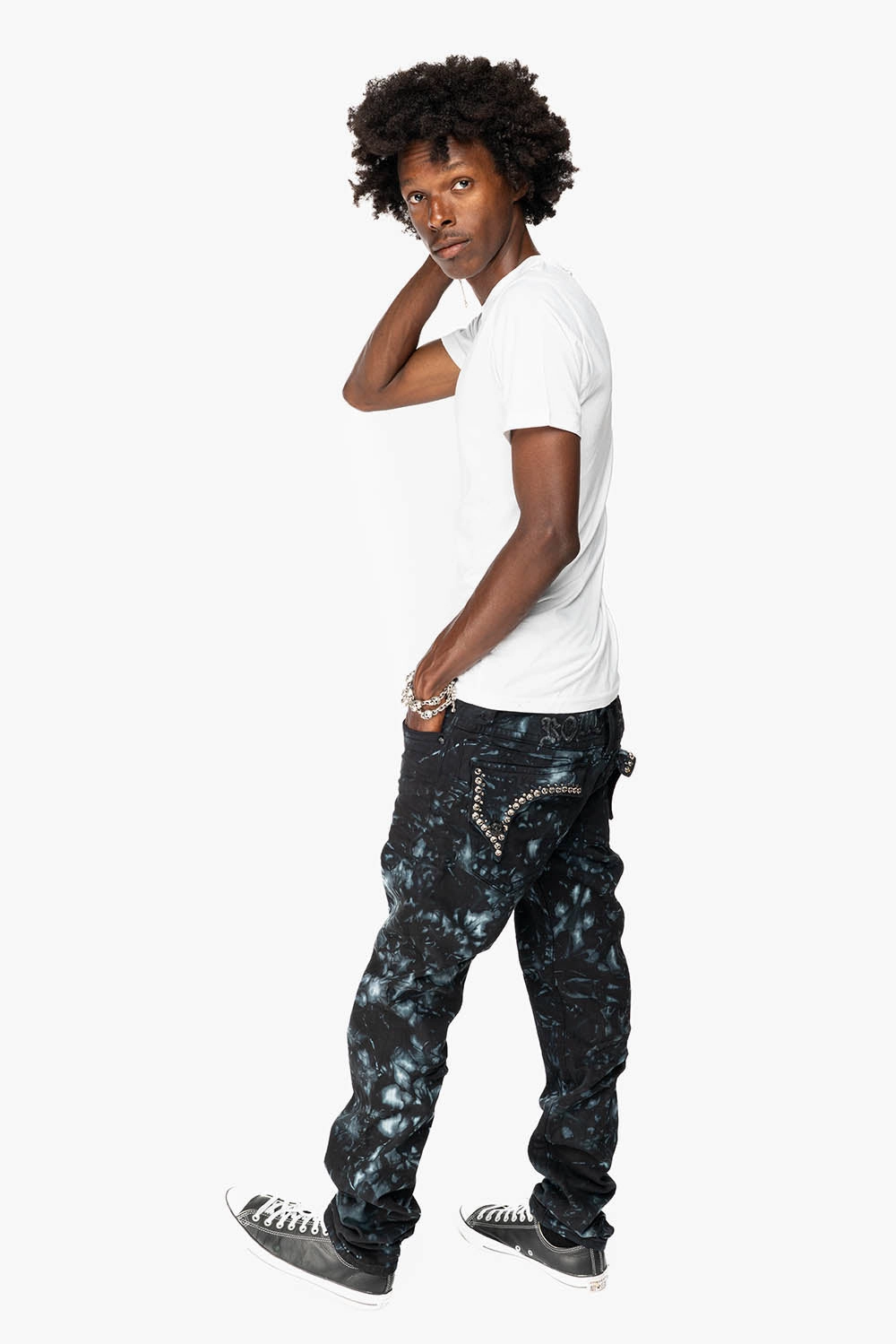 KILLER FLAP SKINNY JEANS IN ASTRO BLUE WITH GOTHIC EMBROIDERY AND CRYSTALS Casual Energy