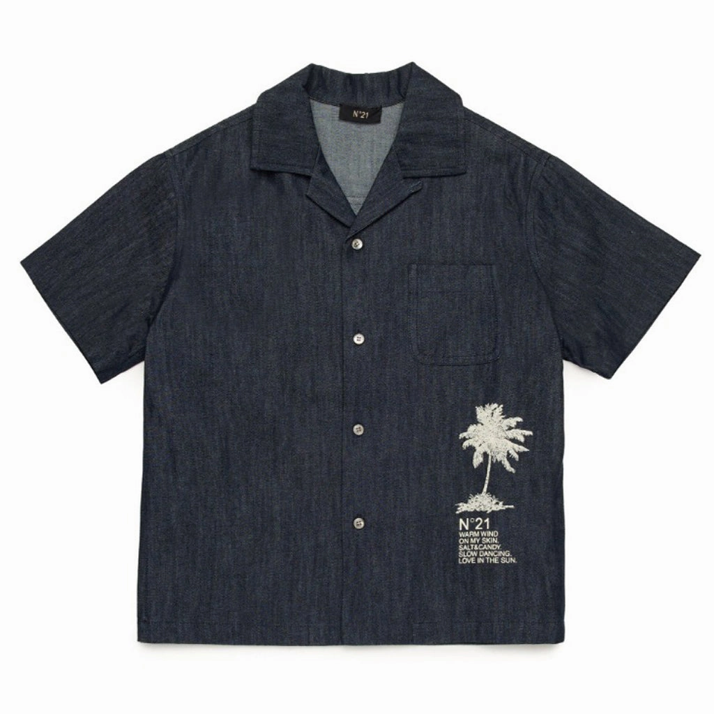 N??21 Kids Denim Shirt LayeredCollar