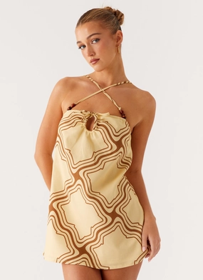 Comfort Mode Elegant Waist Design Naomi Criss Cross Mini Dress - Tidal Wave Print