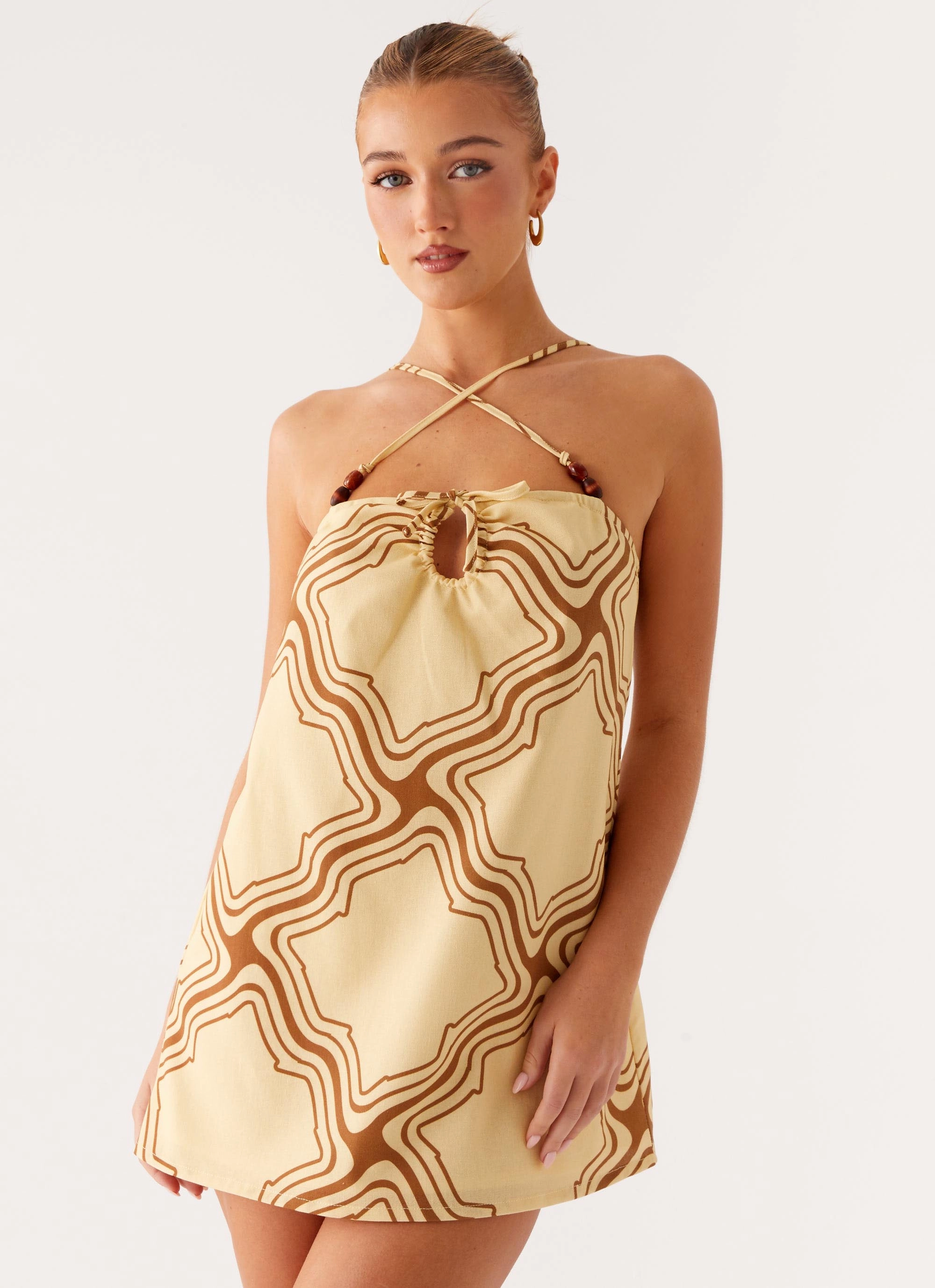 Naomi Criss Cross Mini Dress - Tidal Wave Print Outfit Core Fall Layer