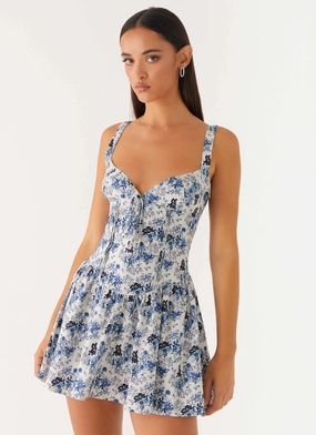 Sister Charm Chic formal attire Nash Bust Mini Dress - Serene Sky Floral