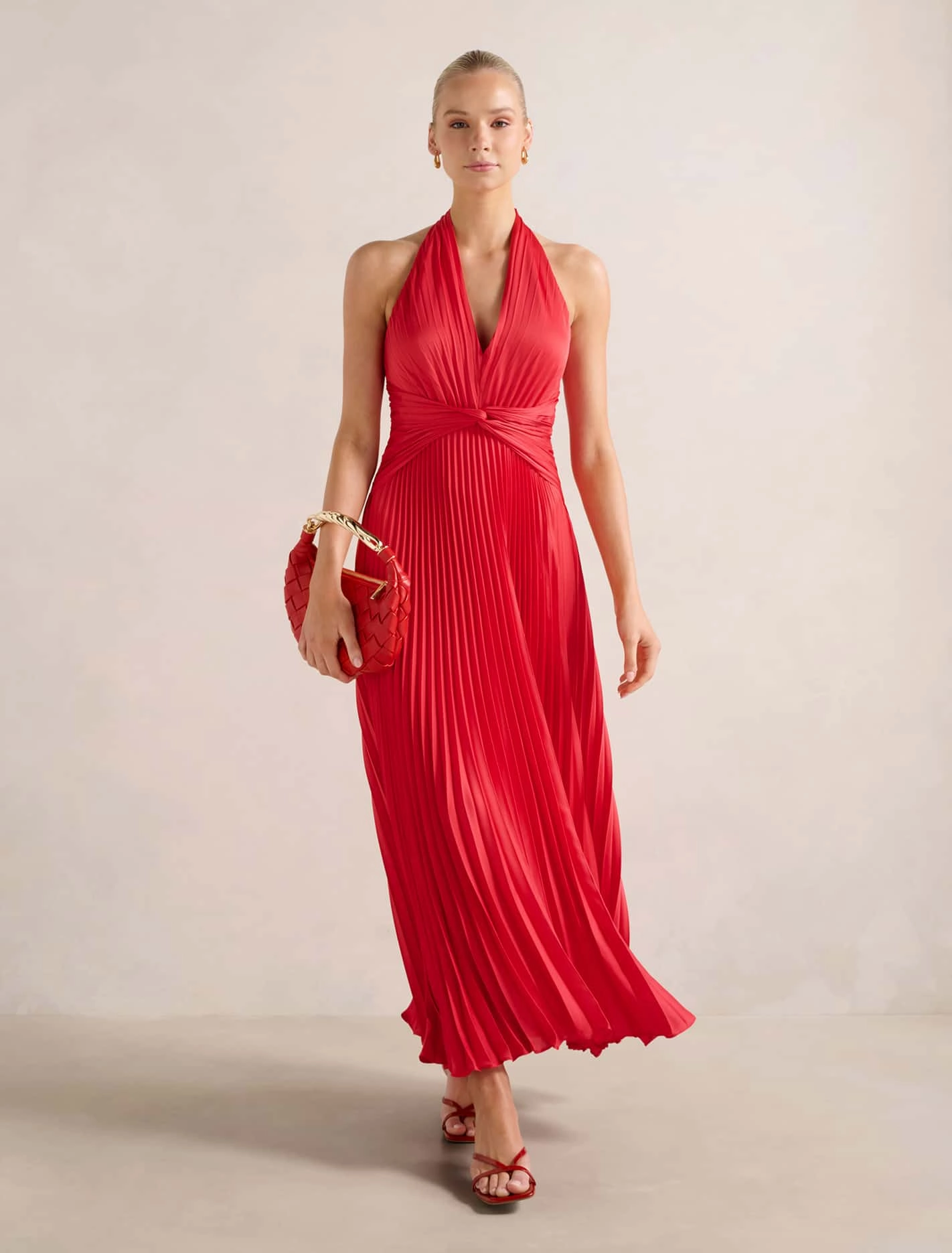 Natasha Pleated Satin Halter Maxi Dress Anti-bacterial Trend-Inspired