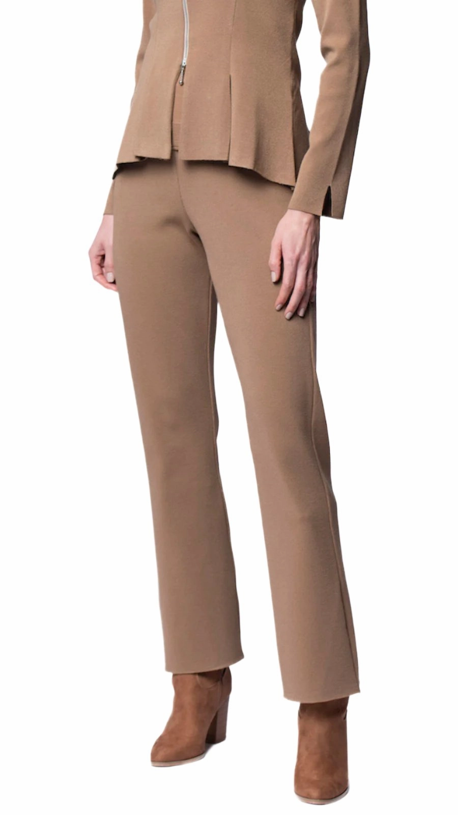 high waisted Domenique Milano-Knit Boot Leg Pants - Mocha