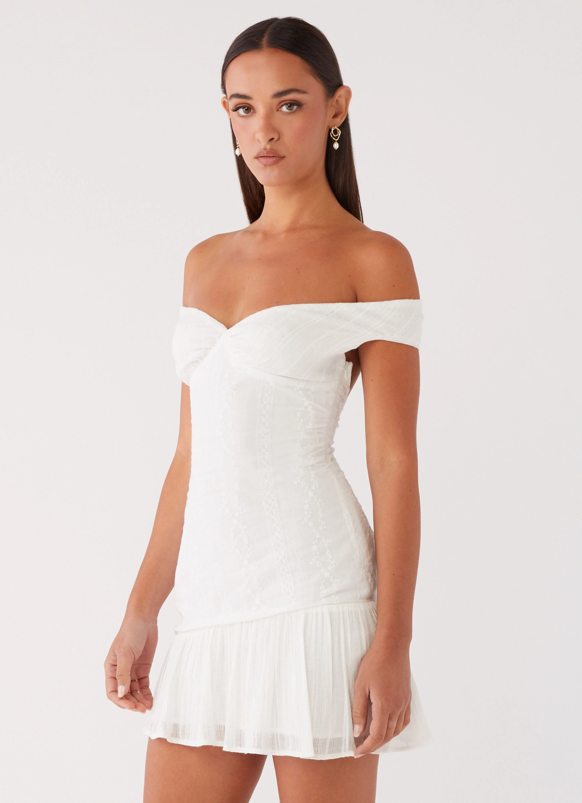 Natural Silhouette Gabby Ruffle Hem Mini Dress - Ivory