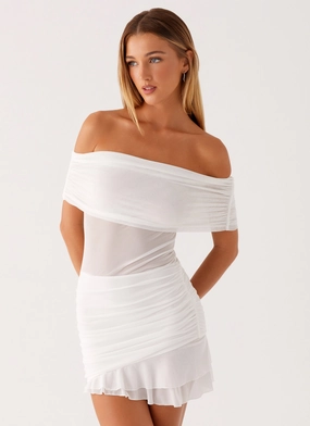 Nelly Off Shoulder Mini Dress - White Visual Balance