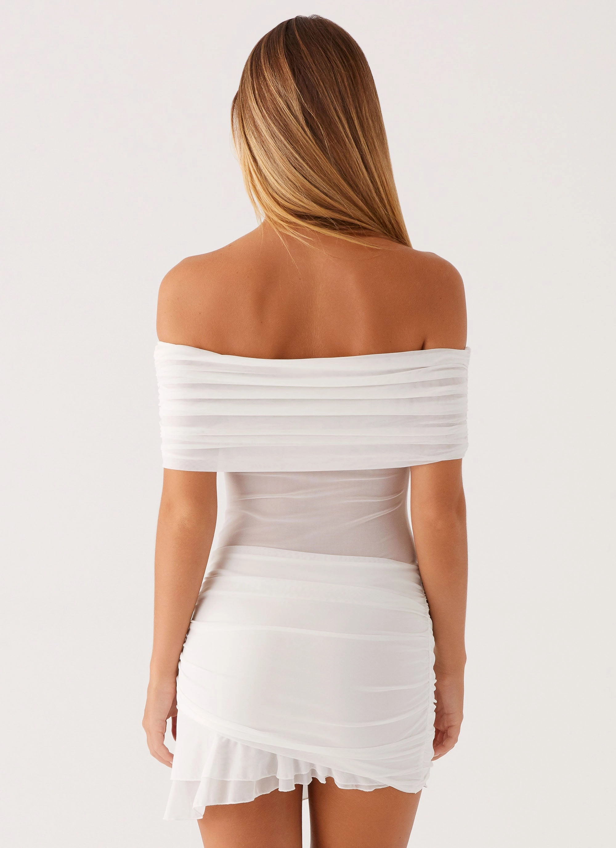 Nelly Off Shoulder Mini Dress - White Elegant Touch Smart Lines