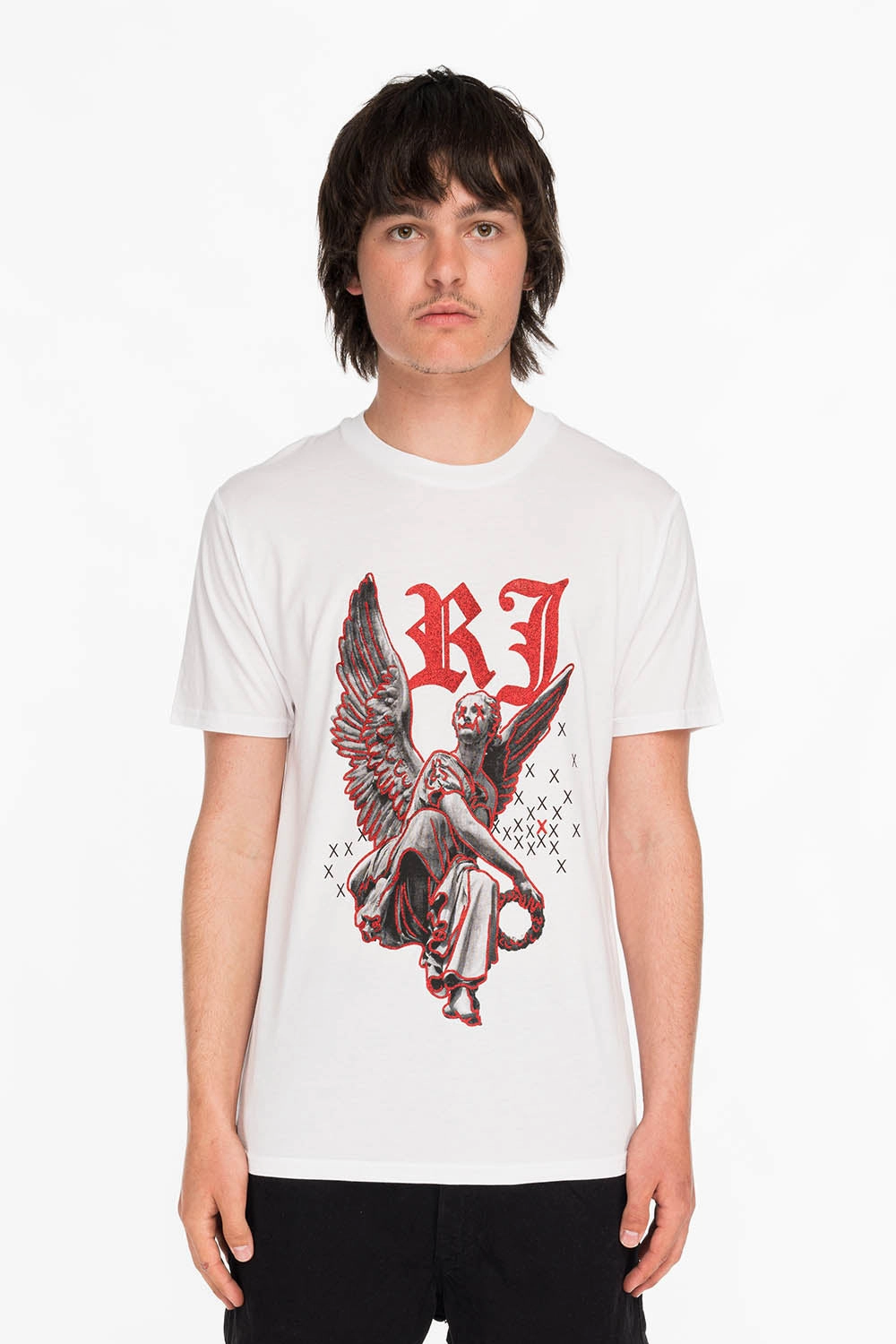 Sporty Layer Look Lightweight Material NEON ANGEL MENS T-SHIRT IN WHITE