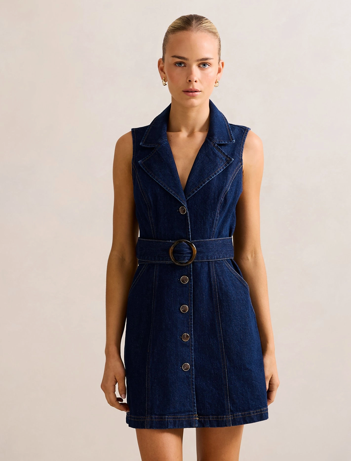 Nicola Denim Blazer Dress Button-front Quilted-Texture