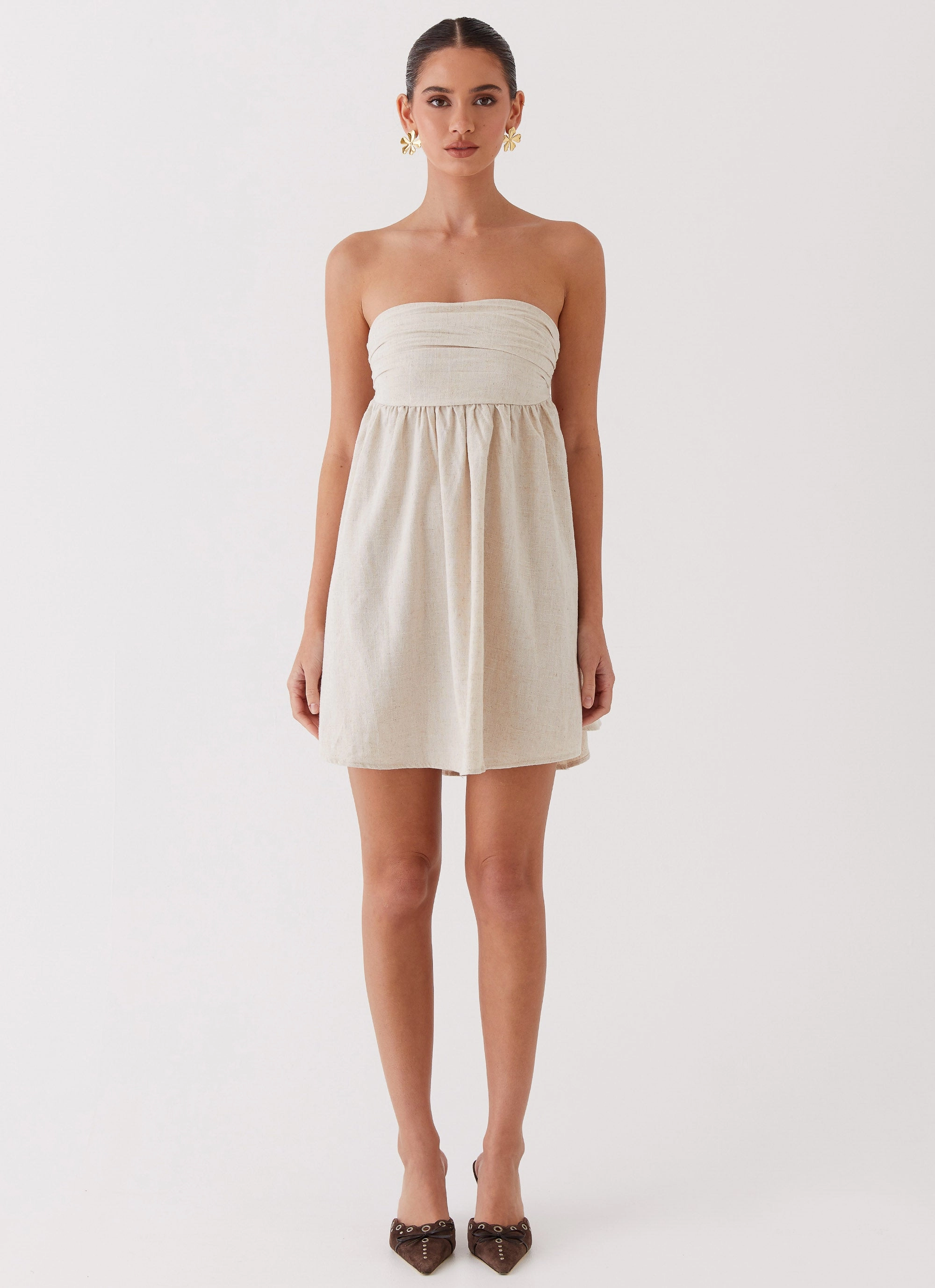 Night Changes Linen Mini Dress - Oatmeal Minimal Touch