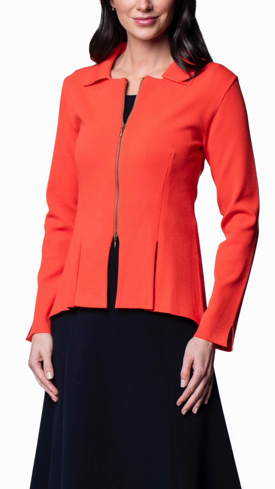 Snag Free Zipper Technology Mid Length Design Nikkie Flat-Knit Zip Jacket - Bright Orange / Fall Pre-Order