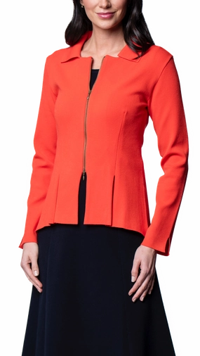 Snag Free Zipper Technology Mid Length Design Nikkie Flat-Knit Zip Jacket - Bright Orange / Fall Pre-Order