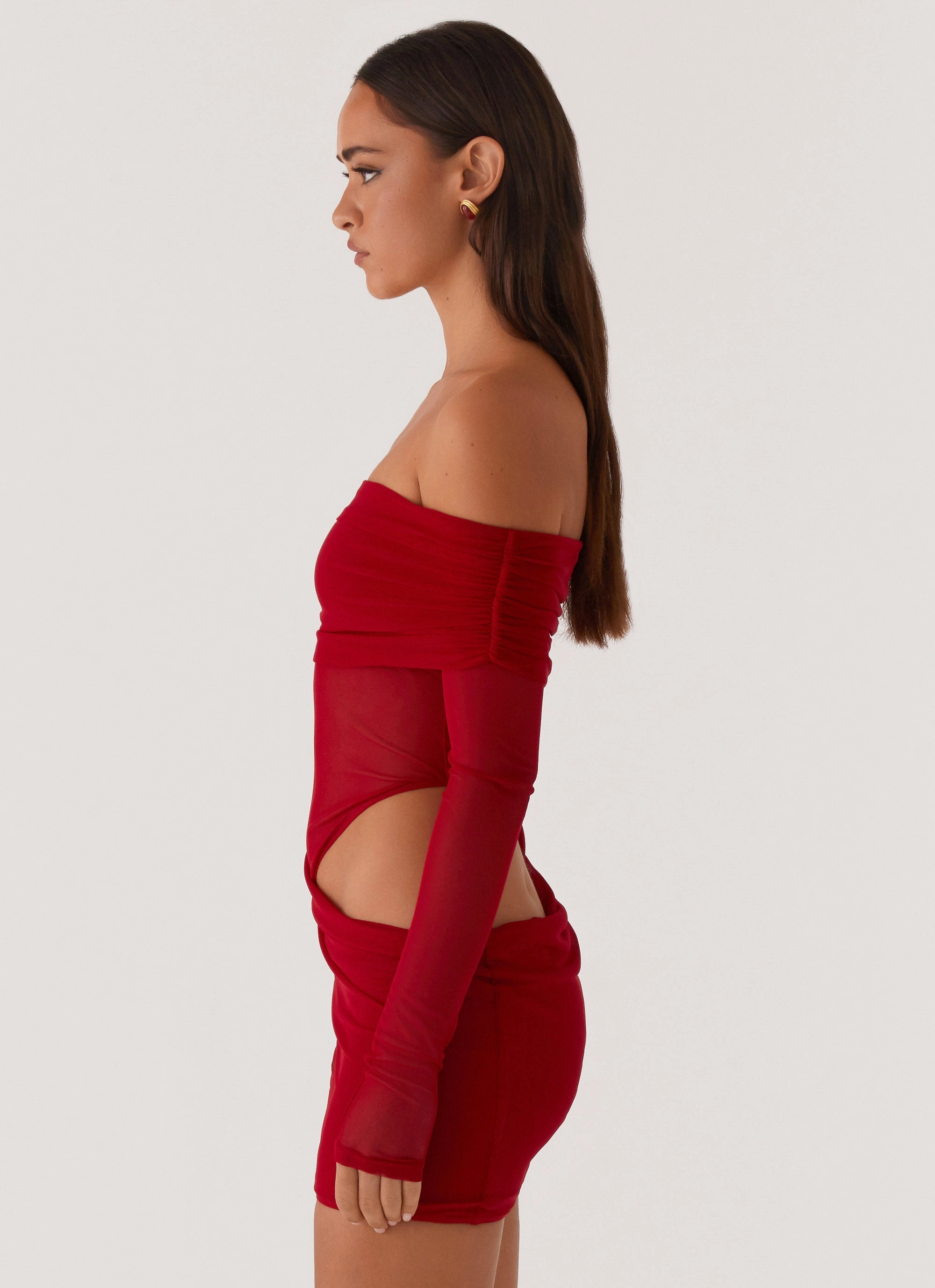 Sun-Protective Asymmetric-Neck No Doubt Mini Dress - Red
