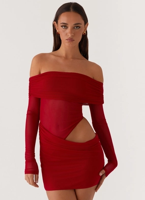 No Doubt Mini Dress - Red Matte Look