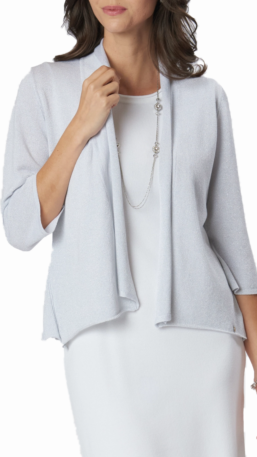 Elsa Shimmery Jacket Cardigan - Silver White Zipper Closure Mechanism NoiseFreeFabric