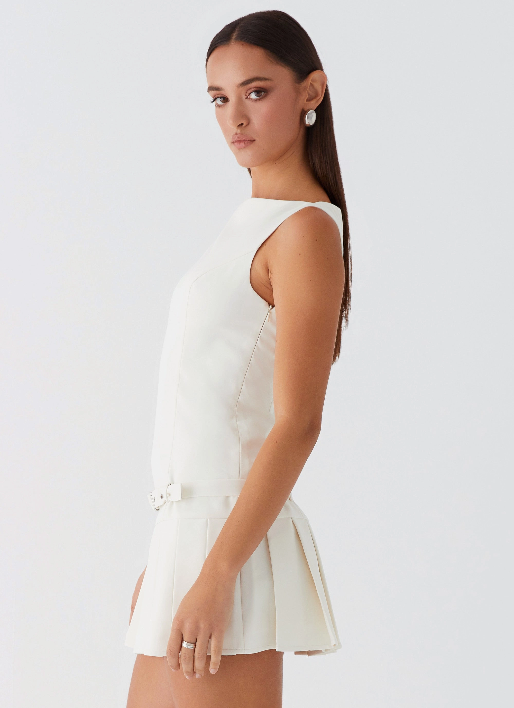 No More Excuses Belt Mini Dress - Ivory Minimal Comfort Dream Look
