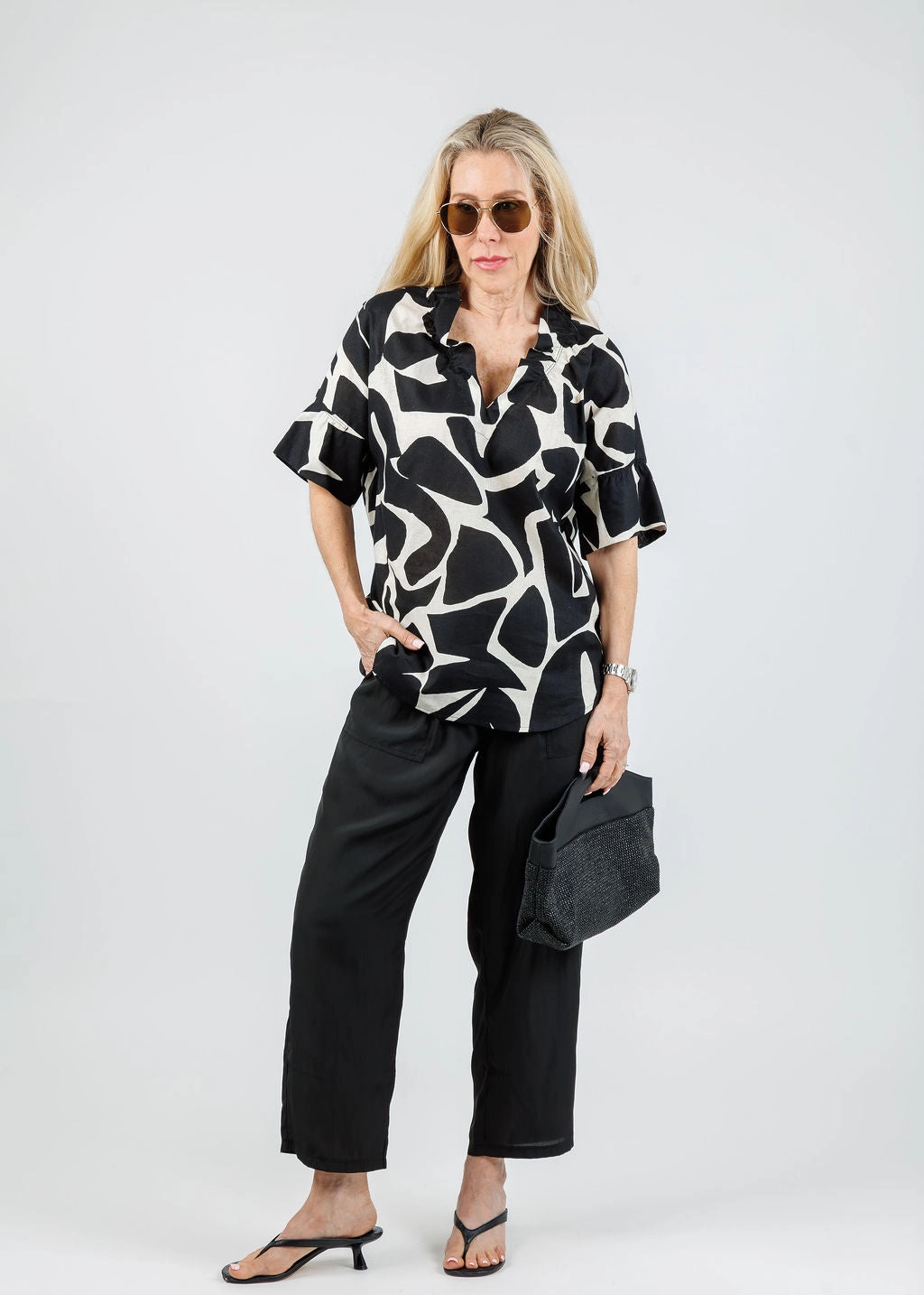 comfortable option Crosby Puzzle Print Top - Natural/Black