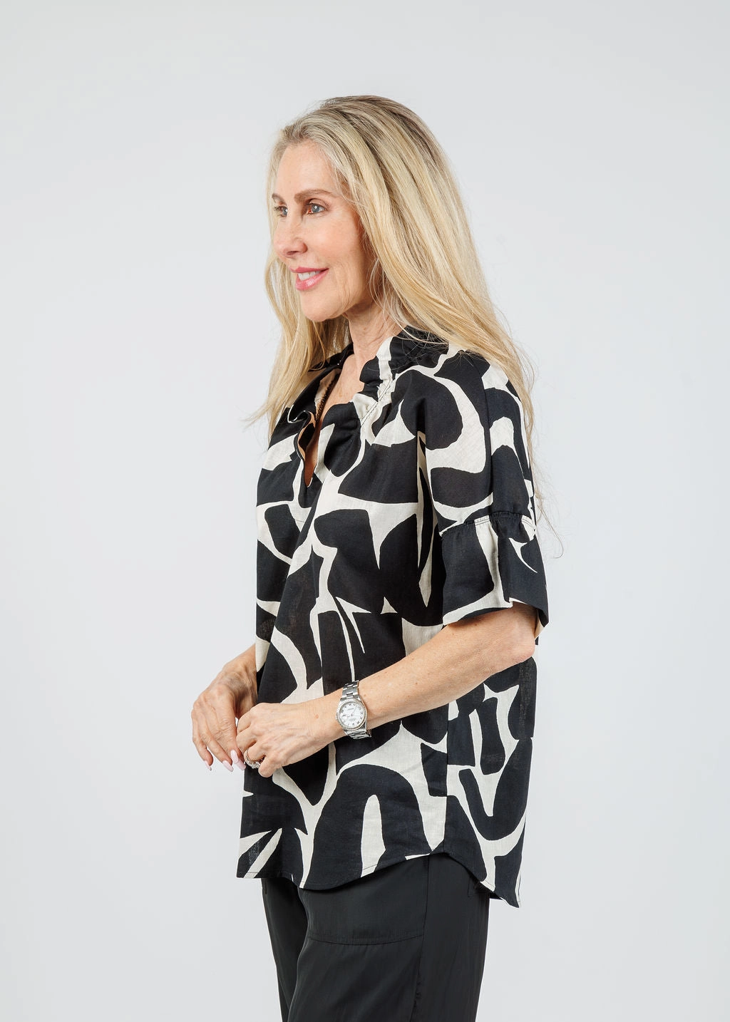 stain resistant coating Crosby Puzzle Print Top - Natural/Black