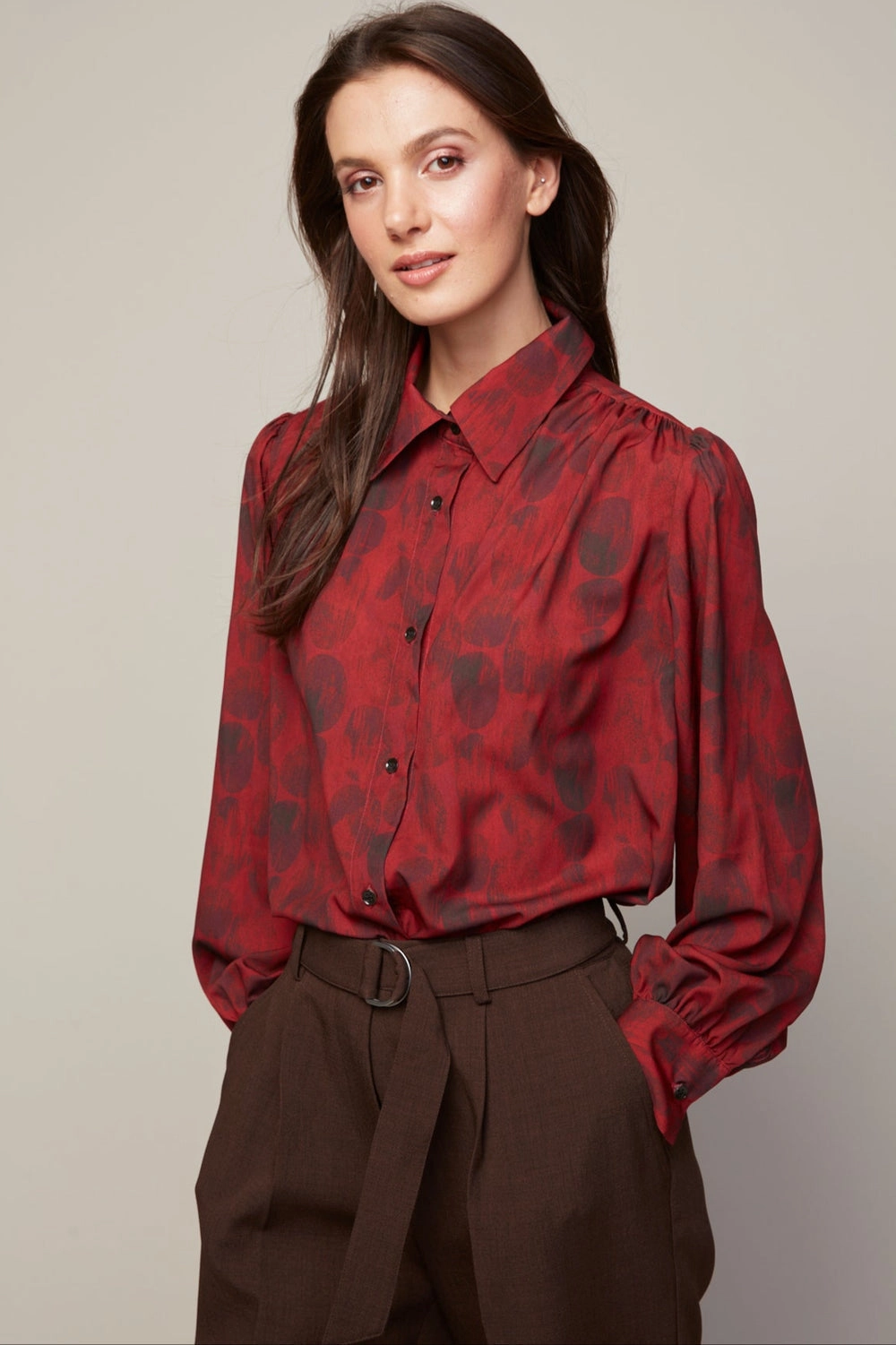 Holiday Travel Bliss Semi Transparent Chiffon Blouse With Removable Lavalli??re - Deep Red