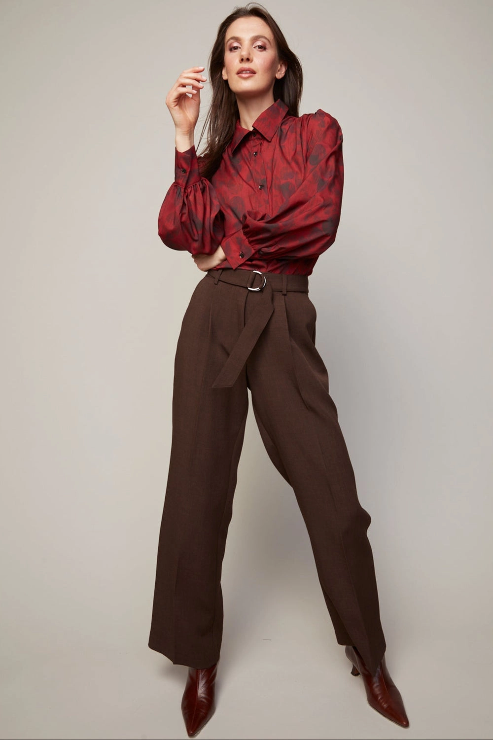 Bliss Semi Transparent Chiffon Blouse With Removable Lavalli??re - Deep Red Budget Friendly Non Iron Material