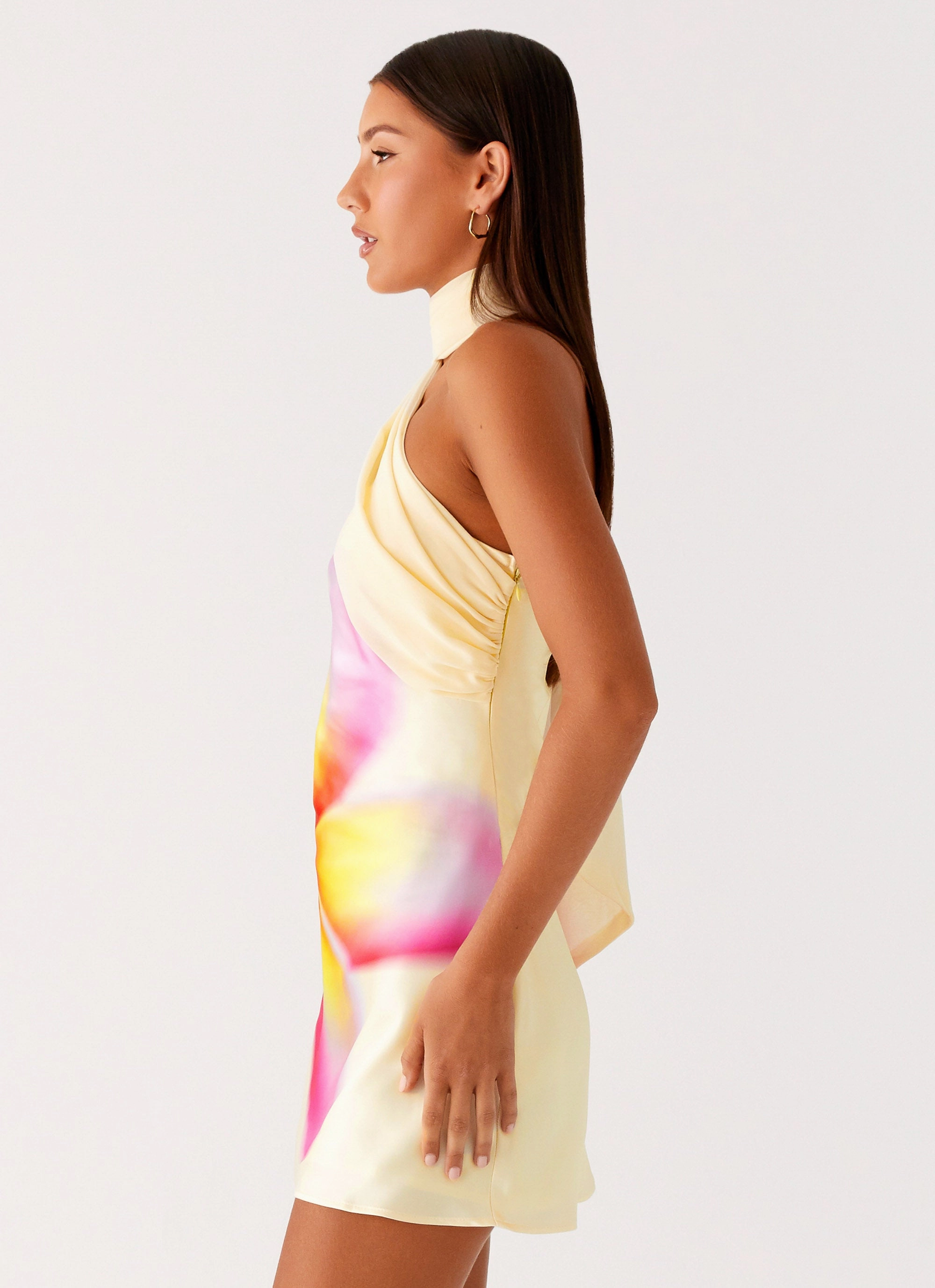 Isa Scarf Satin Mini Dress - Frangipani Yellow Slim Touch Active Moments