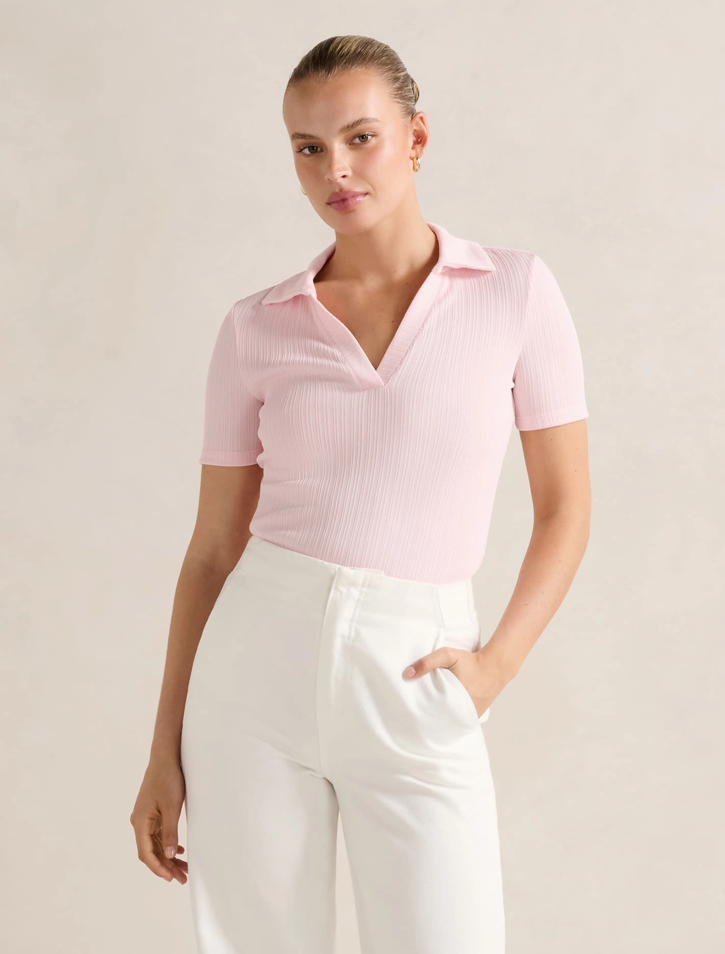 Addison Rib Short Sleeve Polo Top Multipurpose Design