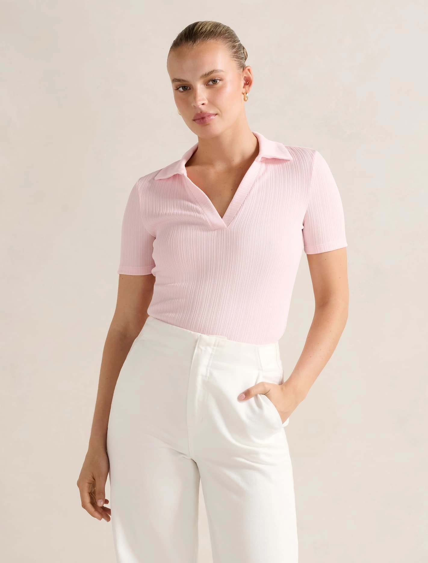 Addison Rib Short Sleeve Polo Top ReflectiveTrim