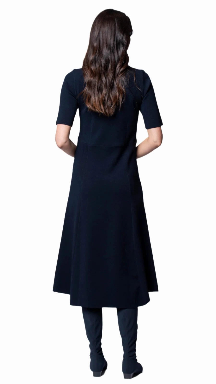 Nora Milano Knit Short Sleeved Fit-And-Flare Midi Dress - Black / Fall Pre-Order (Copy) Sleek Texture Lounge Mode