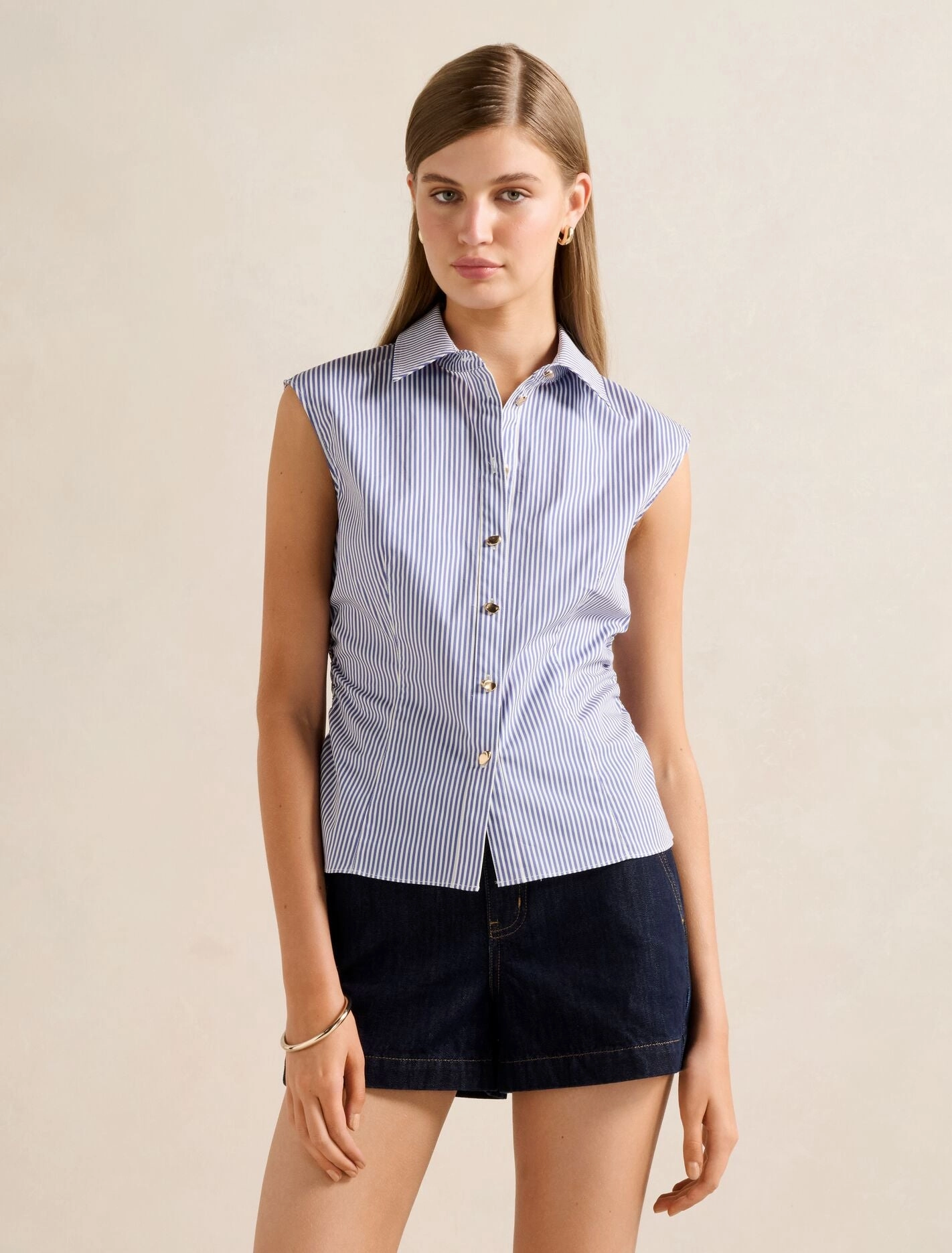 Nova Ruched Stripe Collared Top FlexibleCuff