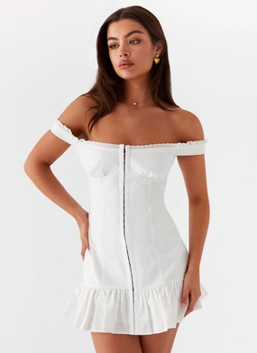 Odessa Frill Mini Dress - White Office Layer Vibe Choice