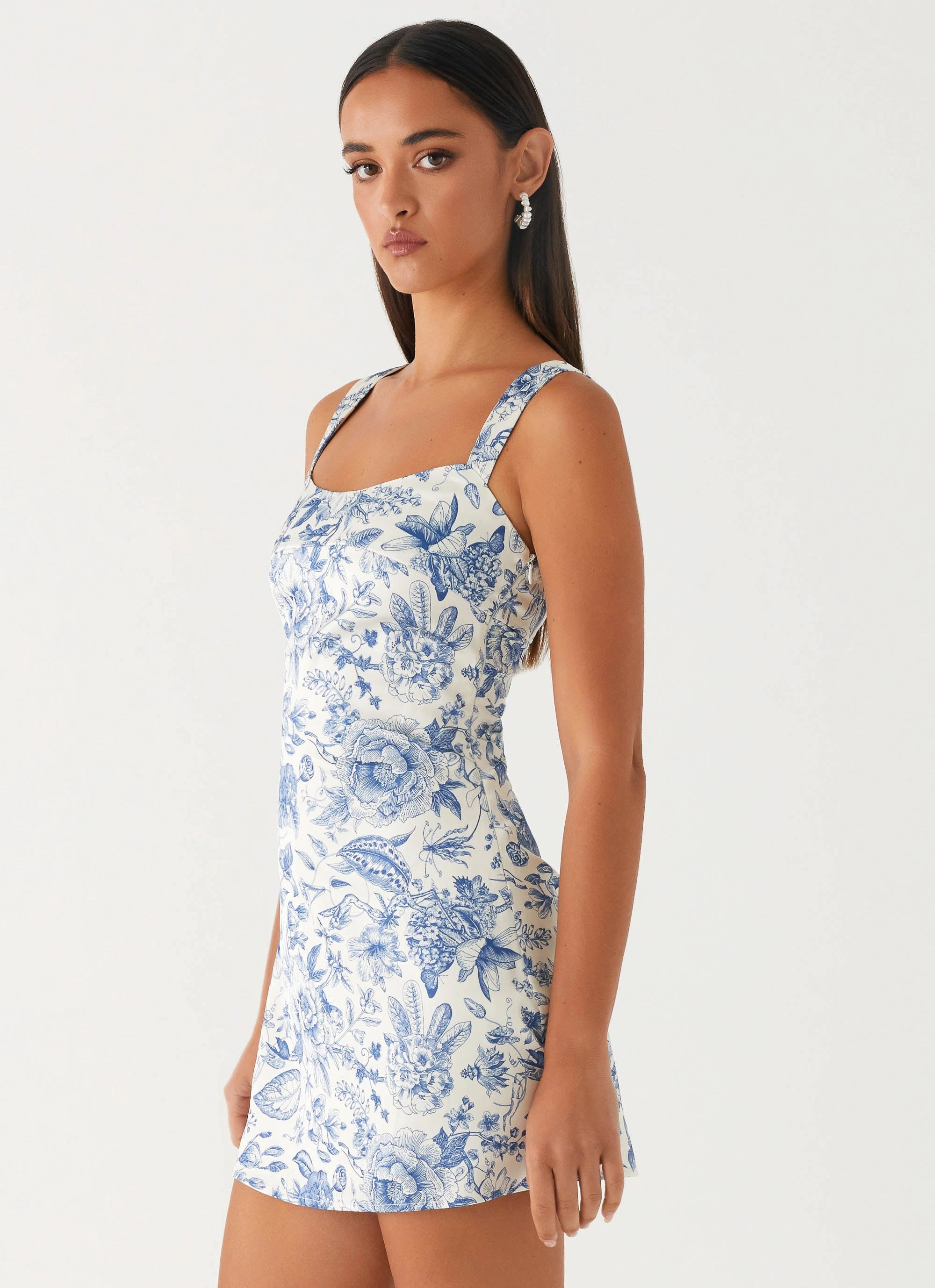 Odette Satin Mini Dress - Blue Paisley Clean Grace