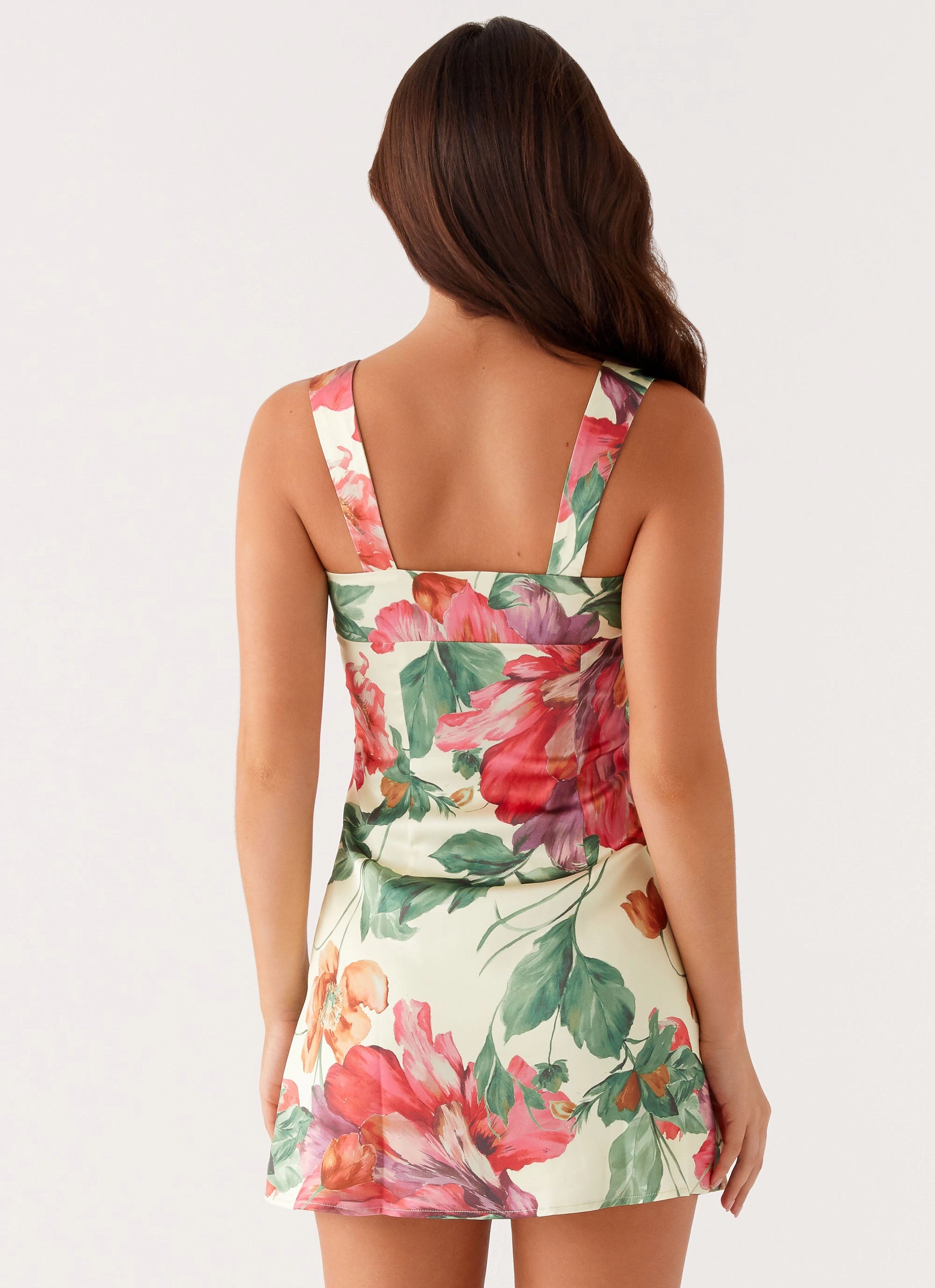 Flawless Fit Odette Satin Mini Dress - Yellow Floral