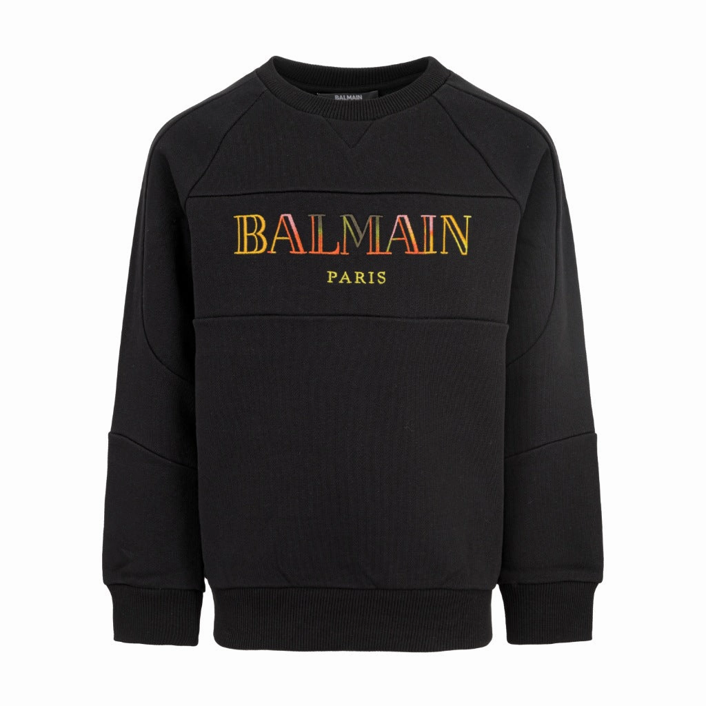 Balmain Kids Logo Fleece Sweatshirt Raw Edge Finish FlatlockSeams