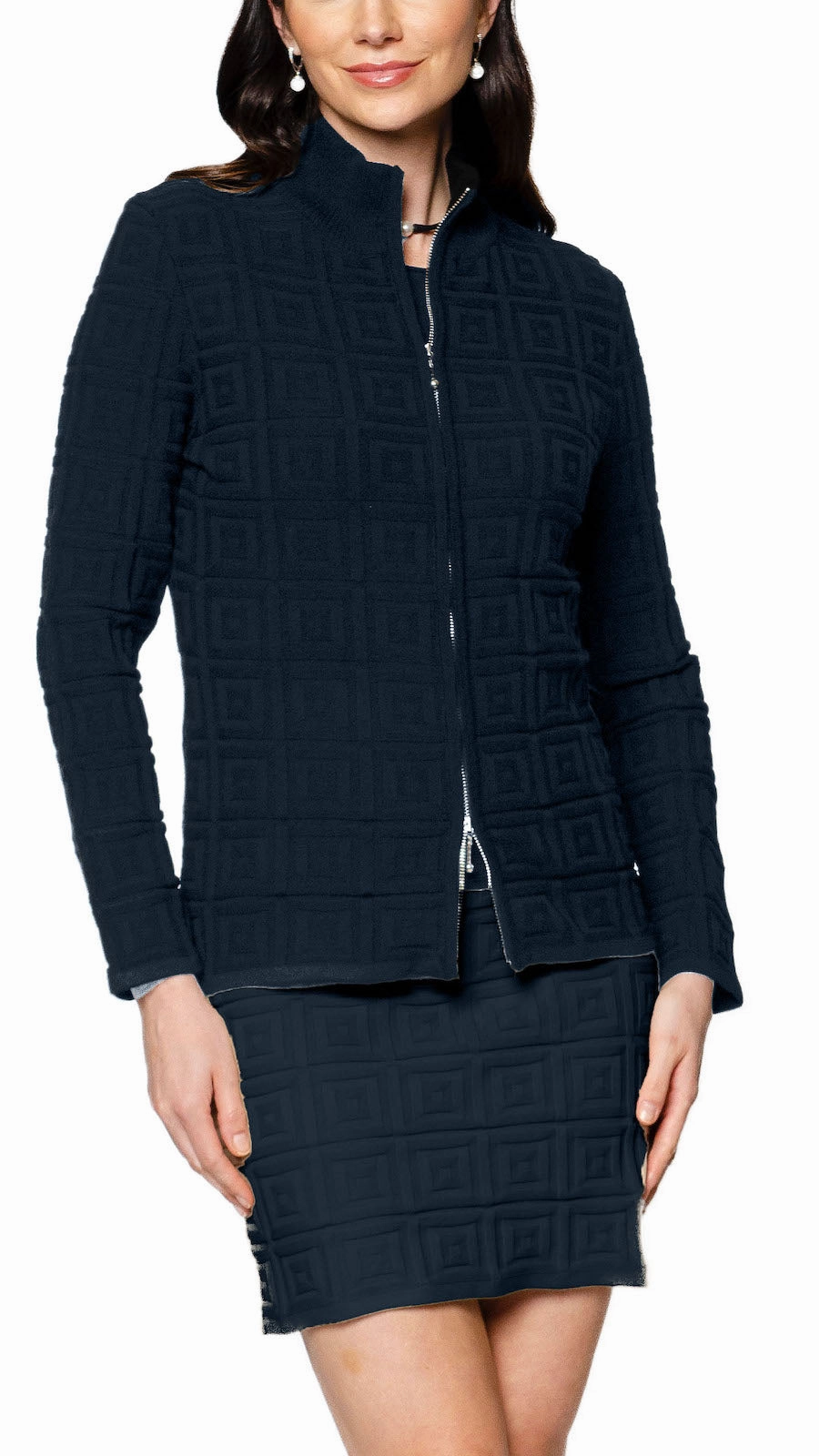 Zoe Square-Detail Knit Jacket - Dark Navy Seamless Edge Finishing MultiAngleVentilation