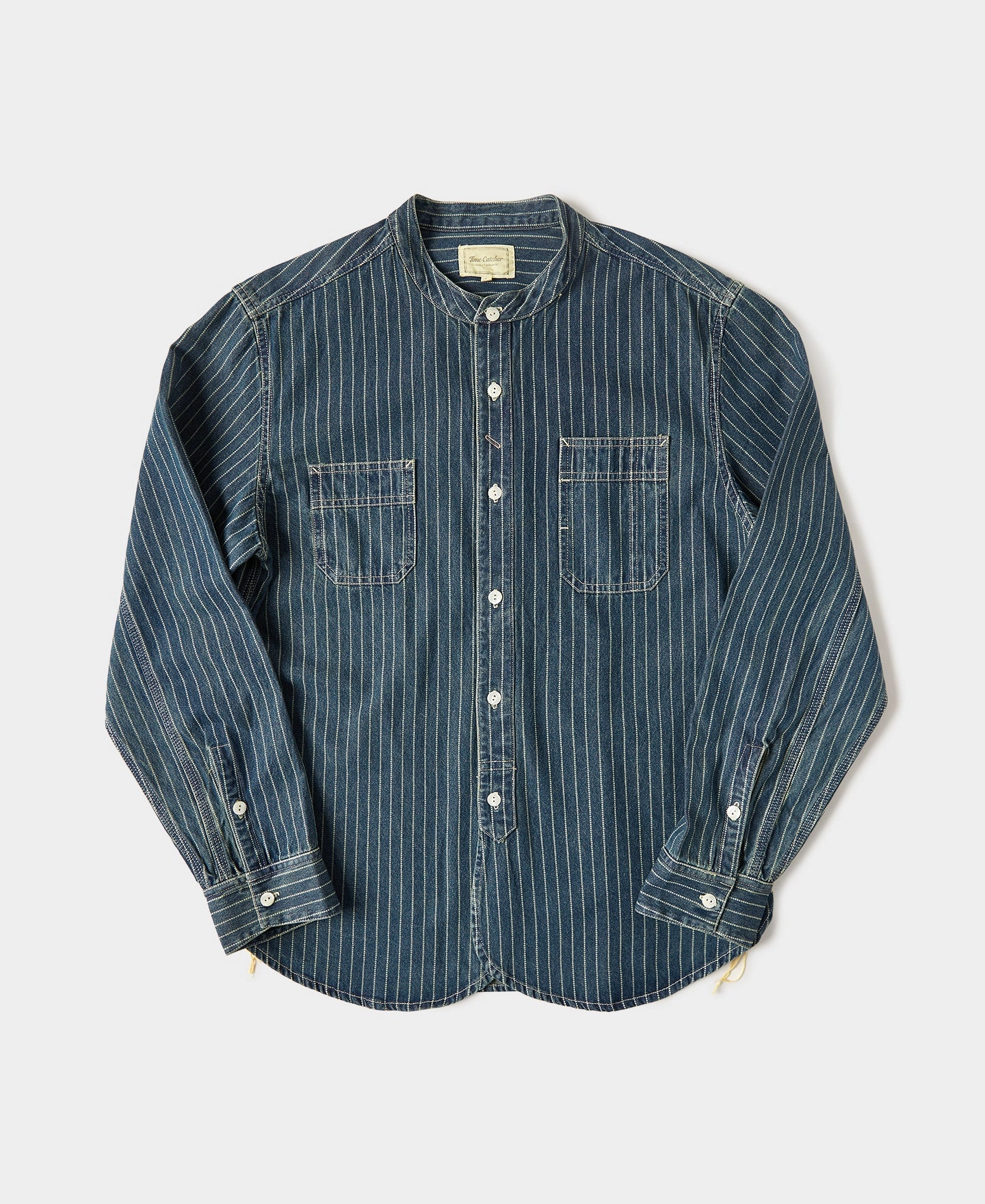 Ombre look Abrasion resistant 9 oz Wabash Striped Indigo Work Shirt