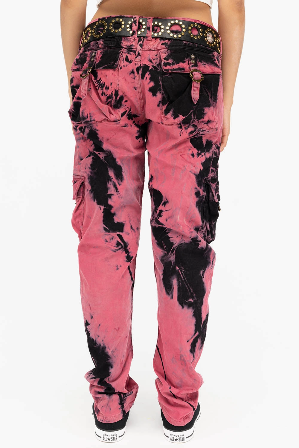 Simple Utility Sustainable Dye Methods MILITARY STYLE WOMENS CARGO PANTS IN TIE DYE PINK