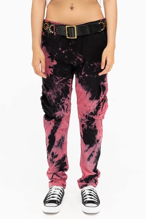 Relaxed Tailoring MILITARY STYLE WOMENS CARGO PANTS IN TIE DYE PINK