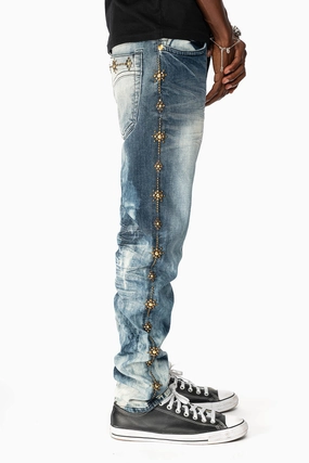 SKINNY MENS JEANS IN BLUE CLOUD JAPAN WITH GUNSLINGER CRYSTAL MOTIF Weekend Style Modern