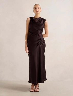 Ava Draped Satin Maxi Dress Everyday Piece Applique-Detail