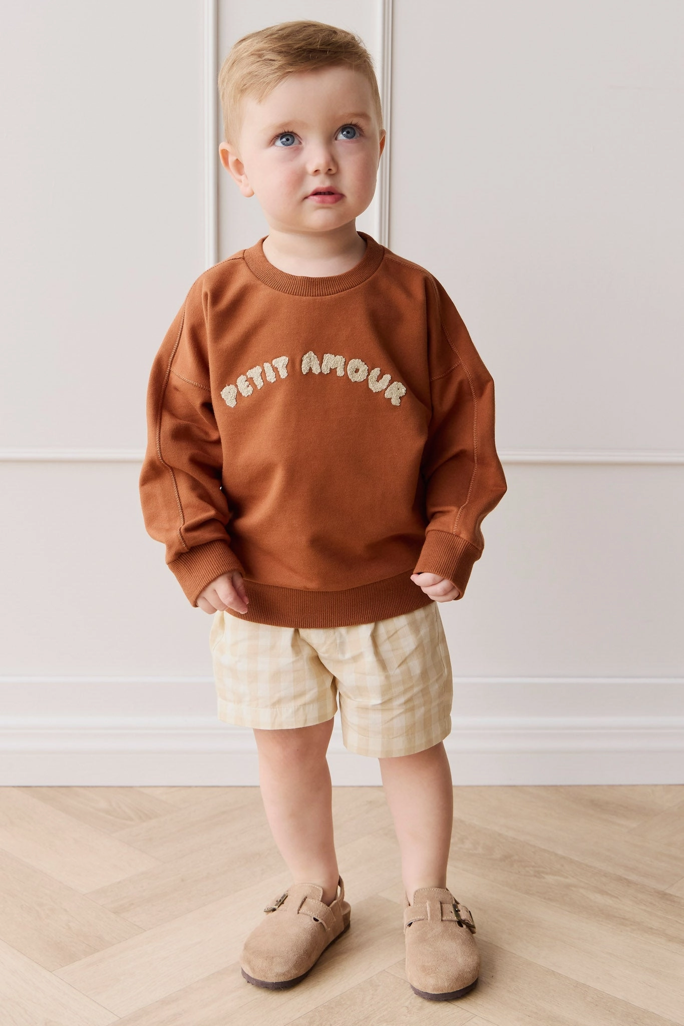 Organic Cotton Louis Short - Gingham Pale Khaki Quick Release Fastener