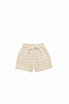 Stretch Design Organic Cotton Louis Short - Gingham Pale Khaki