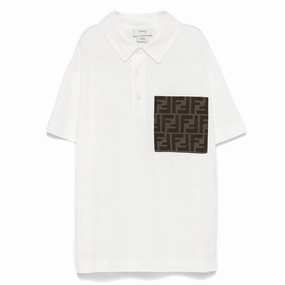 Fendi Kids Polo Shirt With Logo Pocket Hydrophobic Threadwork OrganicCottonBlend