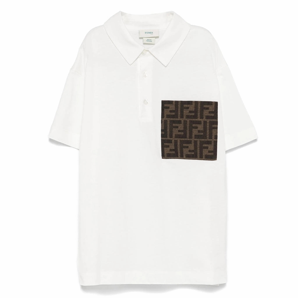 Fendi Kids Polo Shirt With Logo Pocket Hydrophobic Threadwork OrganicCottonBlend
