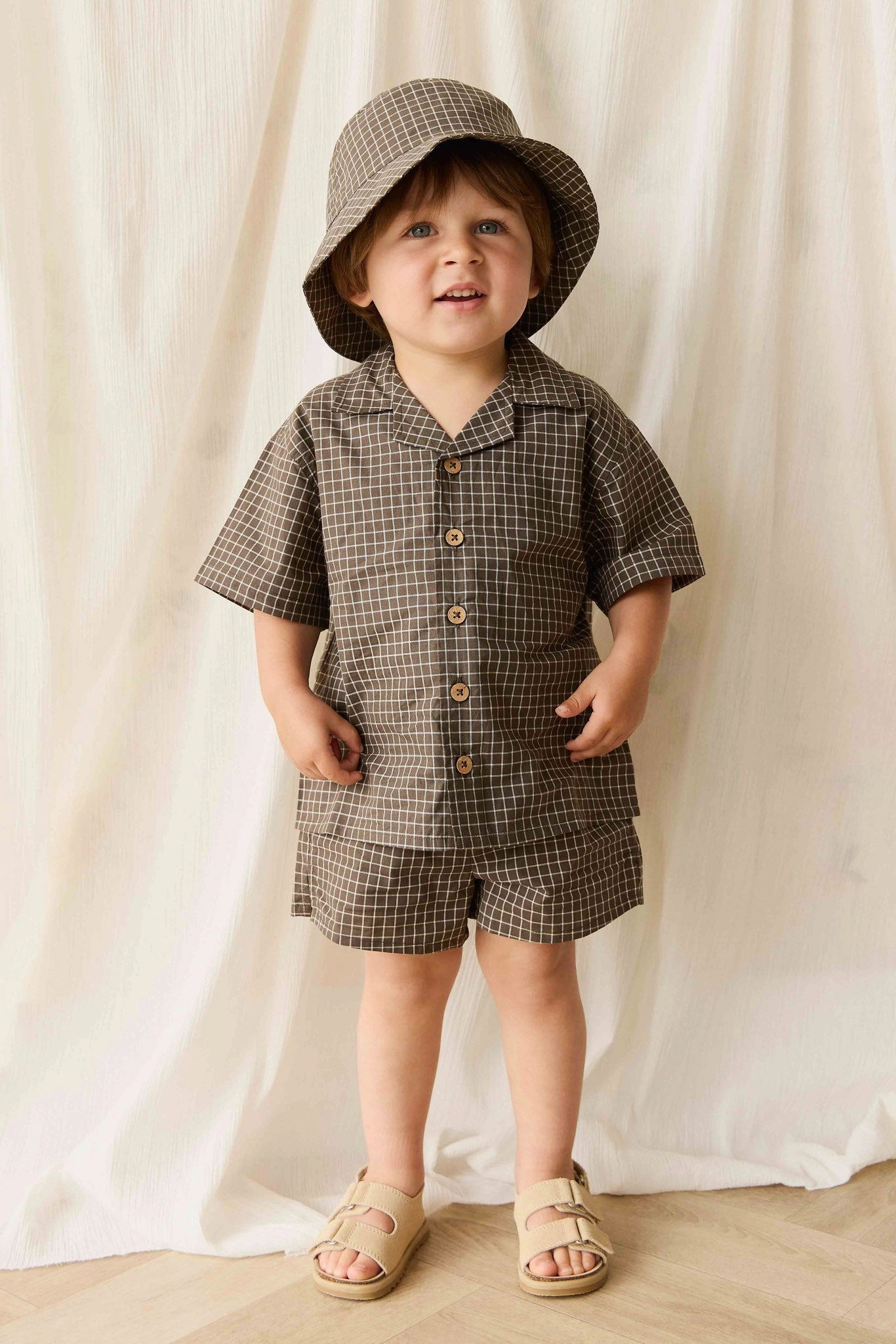 Organic Cotton Silas Short - Coffee Grid Daily Comfort