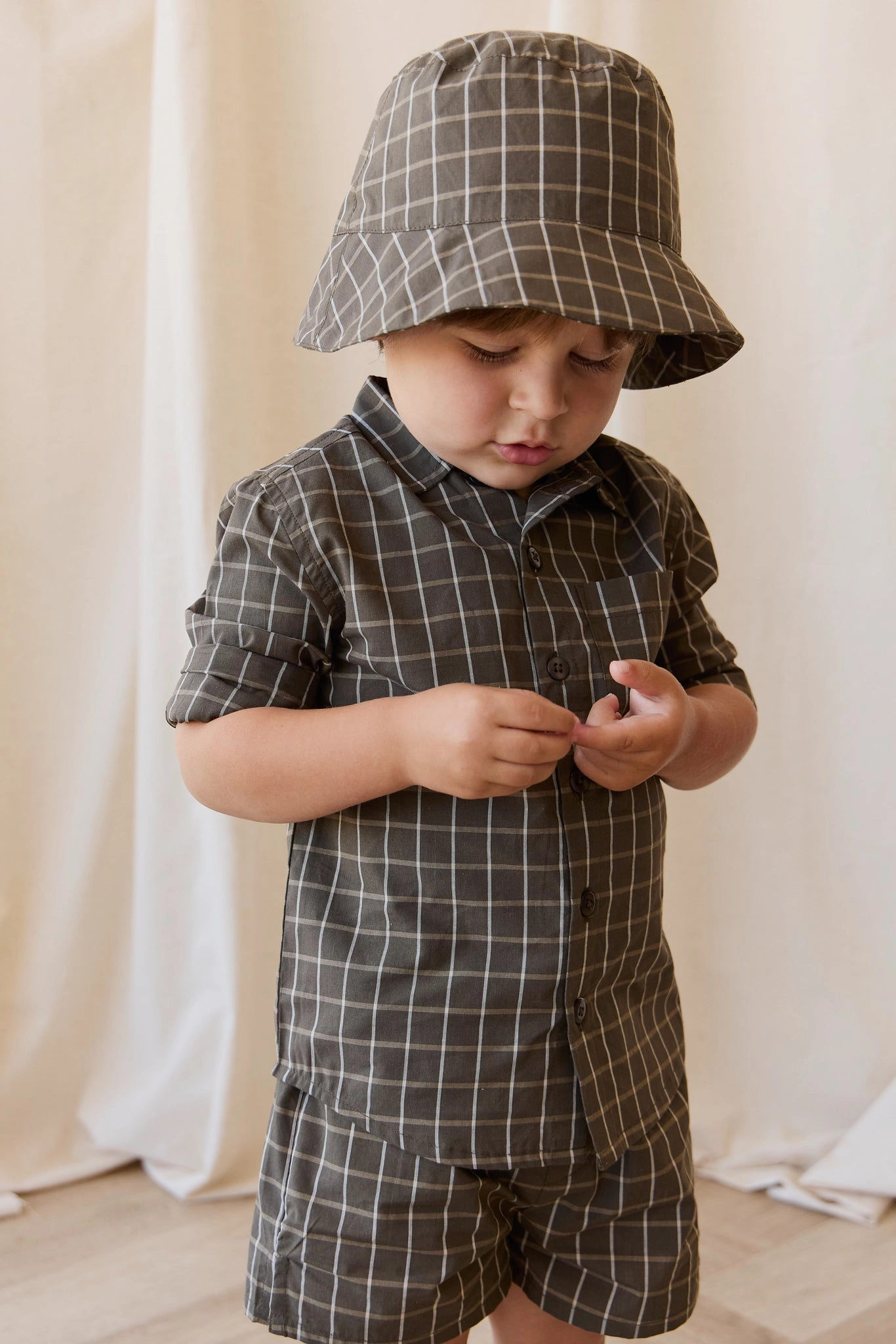 Organic Cotton Silas Short - Variegated Grid Tarmac On The Go Sleepwear