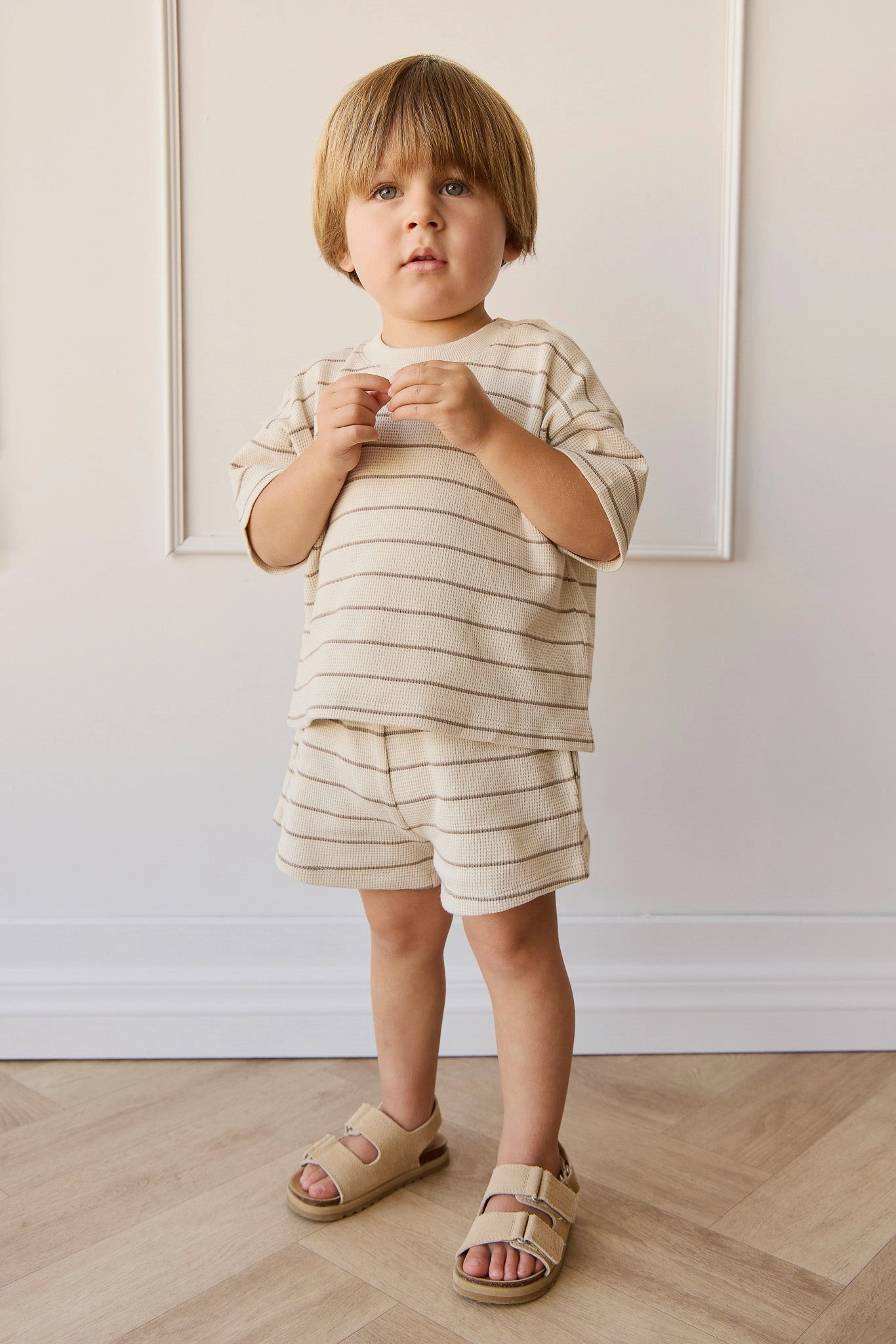Festival Outfit Organic Cotton Waffle Leith Short - General Stripe Cassava/Batch