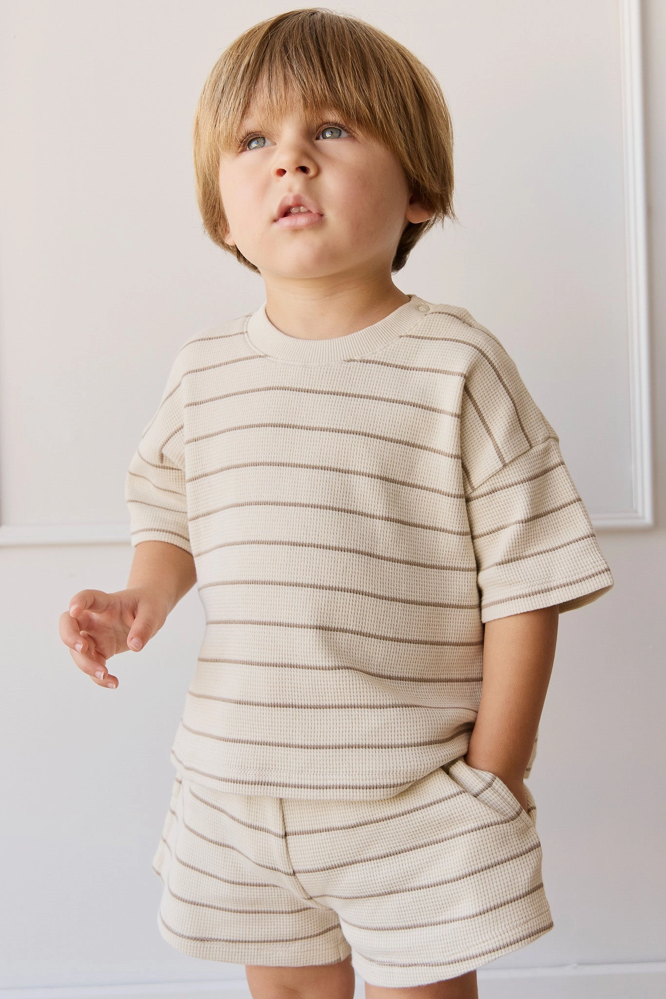 Organic Cotton Waffle Leith Short - General Stripe Cassava/Batch Quick Wear