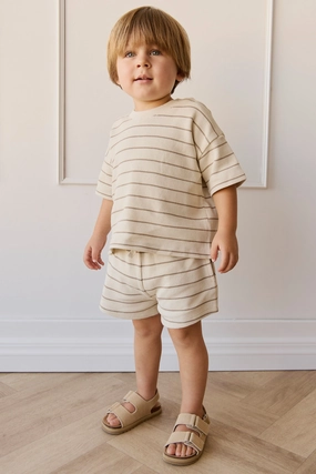 Contoured Cuff Design Organic Cotton Waffle Leith Short - General Stripe Cassava/Batch