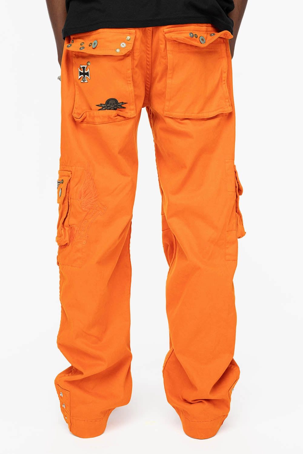 Move With Ease ORIGINAL ROBIN??S JEAN CALL OF DUTY CARGO PANTS IN ORANGE COLOR  WITH ROCK N ROLL PATCH